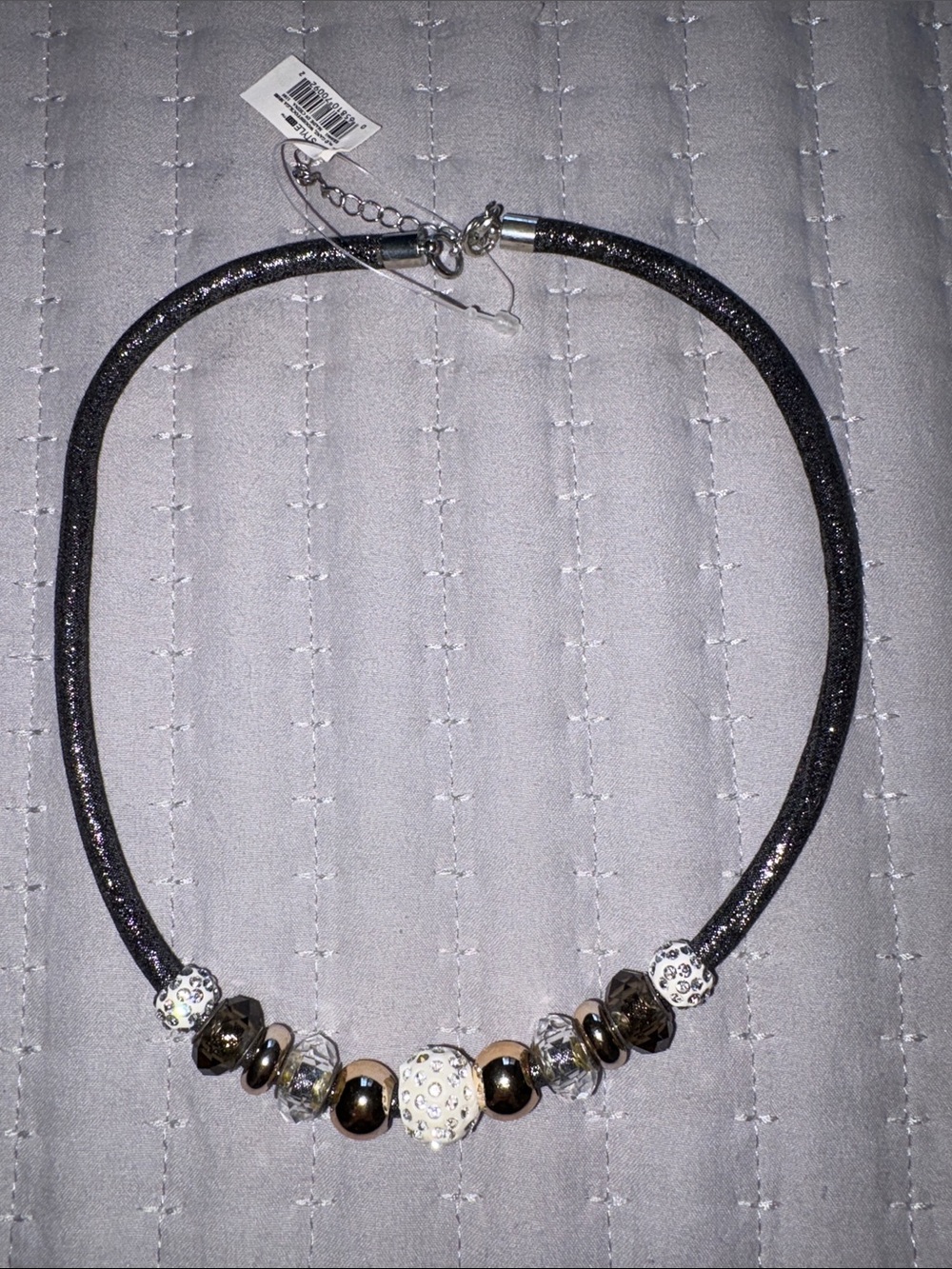 Women’s Black Beaded Statement Necklace with Crystal Accent
